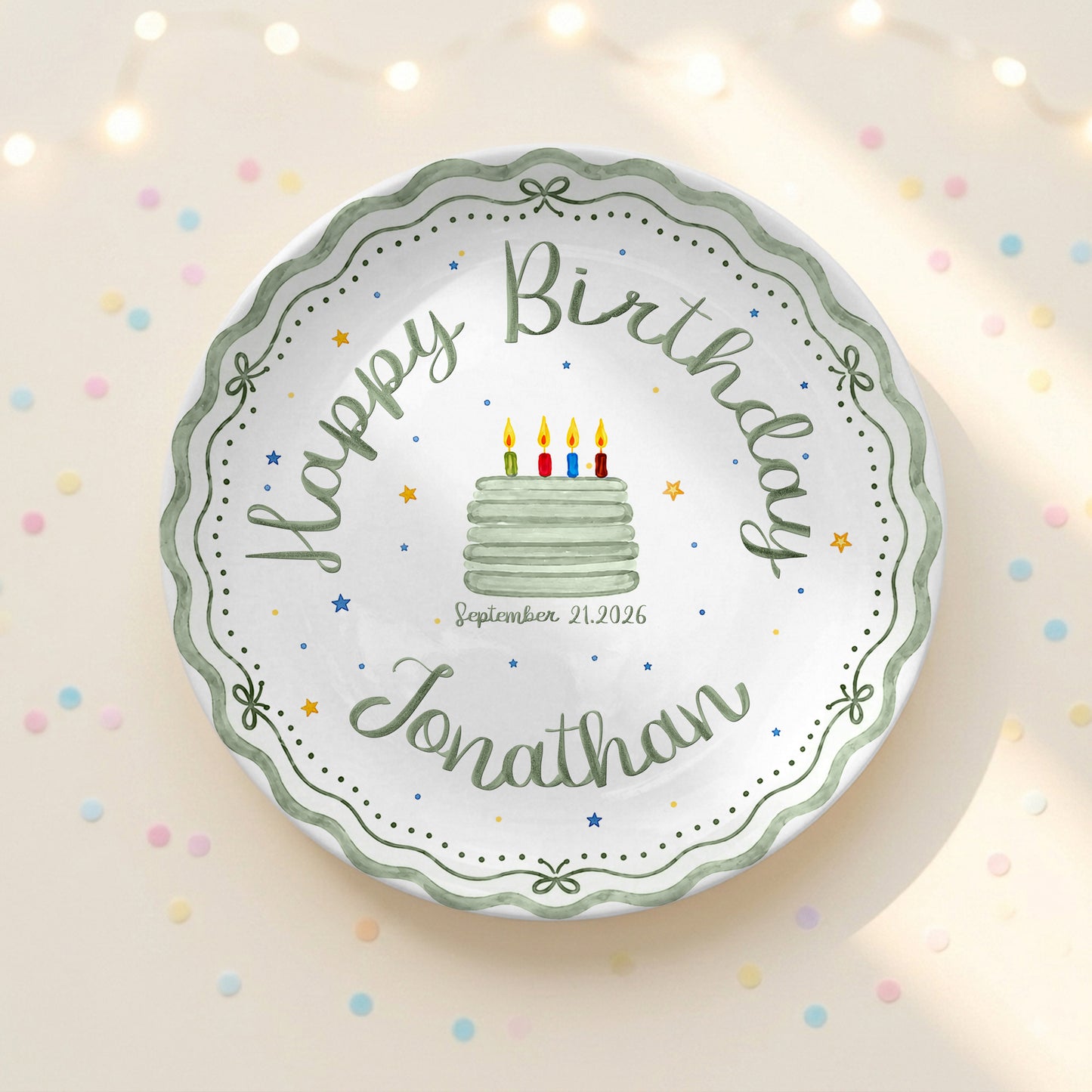 Scalloped Happy Birthday Custom Name Ceramic Keepsake Personalized Birthday Plate D821CNO0