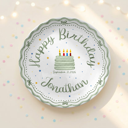 Scalloped Happy Birthday Custom Name Ceramic Keepsake Personalized Birthday Plate D821CNO0