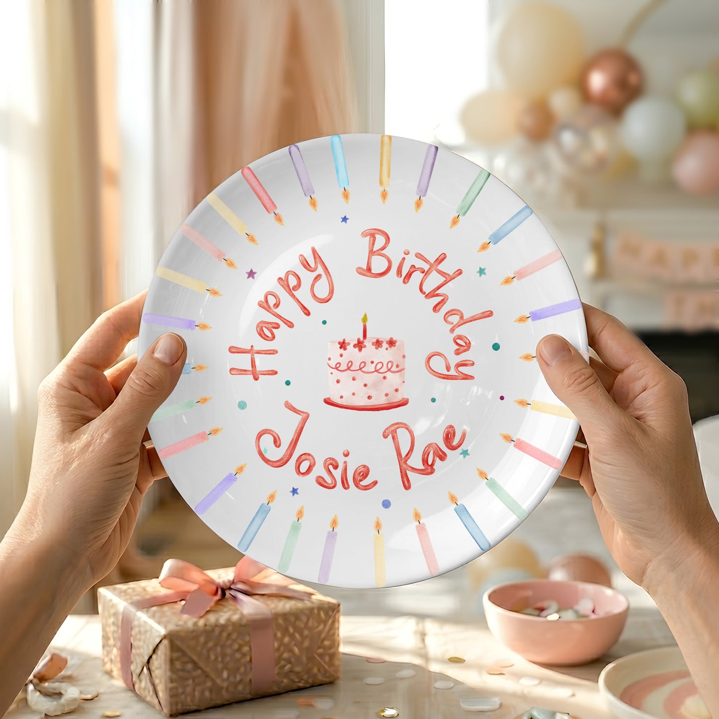 Pastel Candle Cake Personalized Birthday Plate P428WPD0