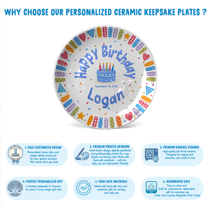 Blue Cake and Colorful Confetti Personalized Birthday Plate P6174GK0
