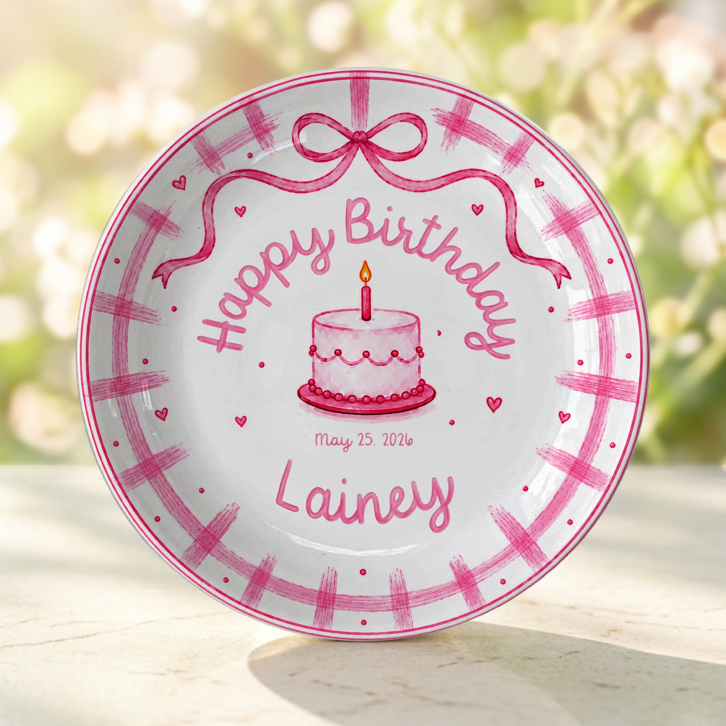Pink Bow Personalized Birthday Plate for Girl P728KC60