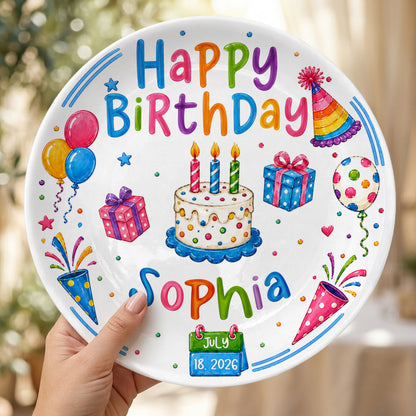 Colorful Party Cake Keepsake Gift Personalized Birthday Plate for Kids P86Z2N0
