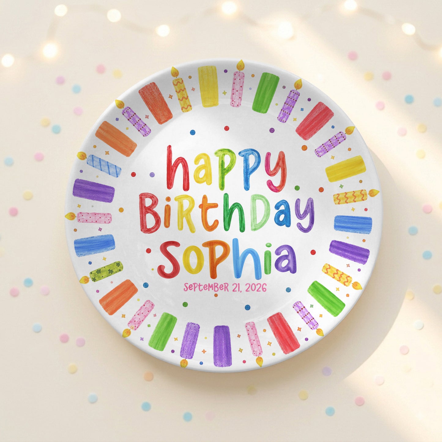Colorful Candle Happy Birthday Keepsake Custom Kids Personalized Birthday Plate P81505O0