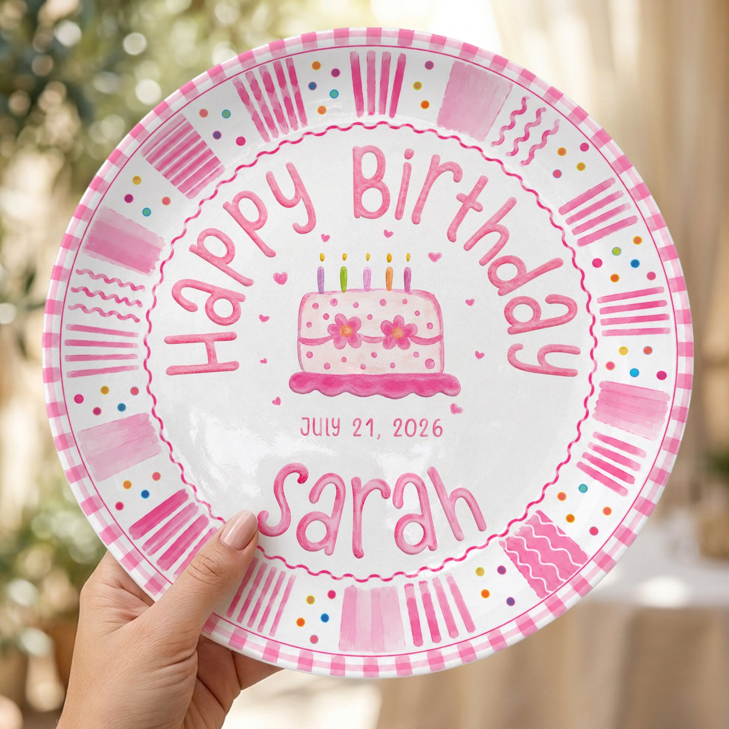 Pink Cake Celebration Keepsake Personalized Birthday Plate for Kids P878FC0