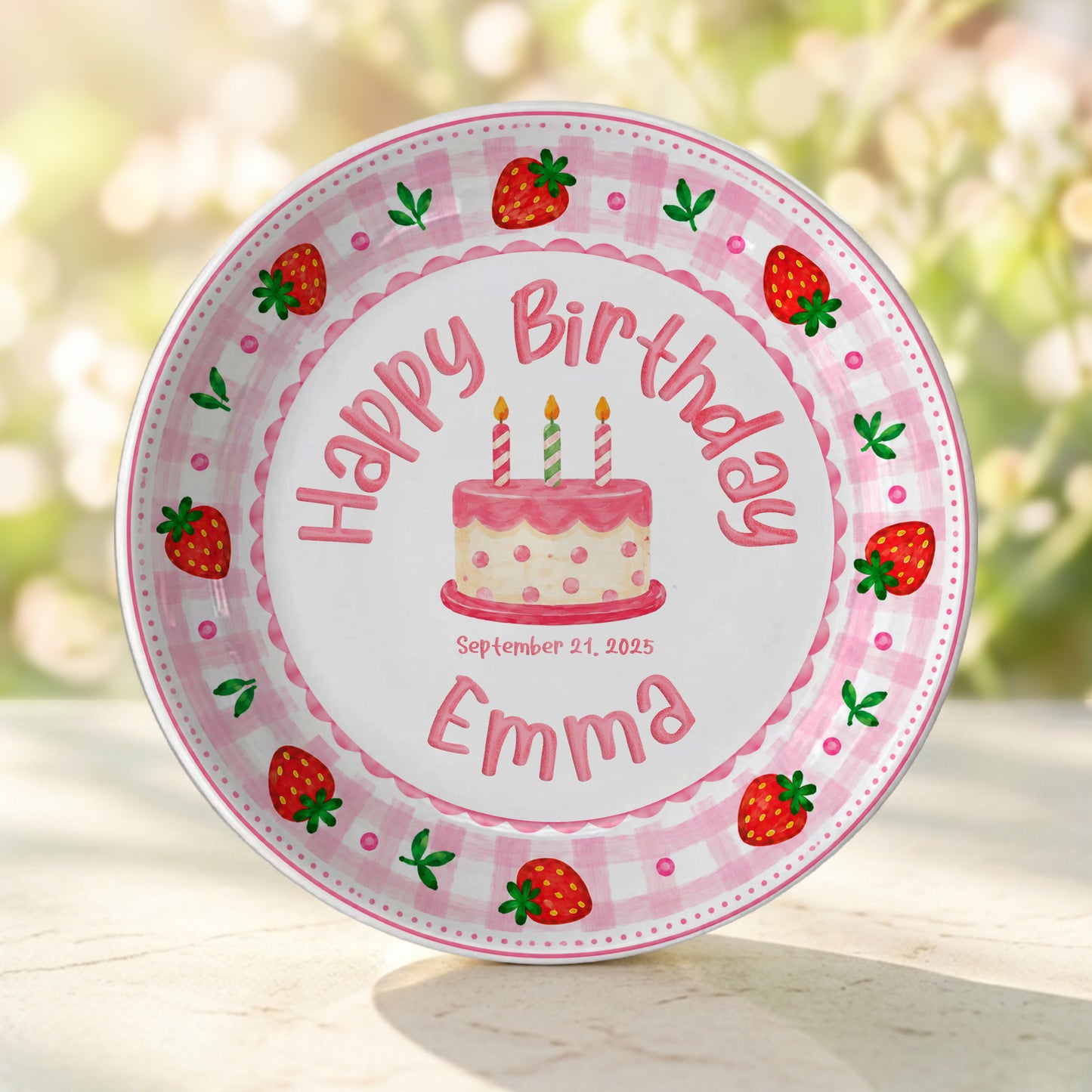 Strawberry Cake Personalized Birthday Plate for Girls, First Birthday Keepsake Gift P730H150