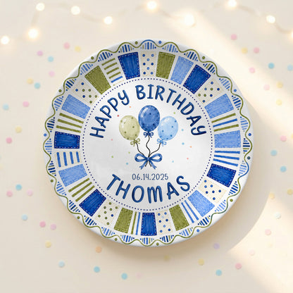 Blue Preppy Candle Custom Name Boy Keepsake Personalized Birthday Plate P814KBC0
