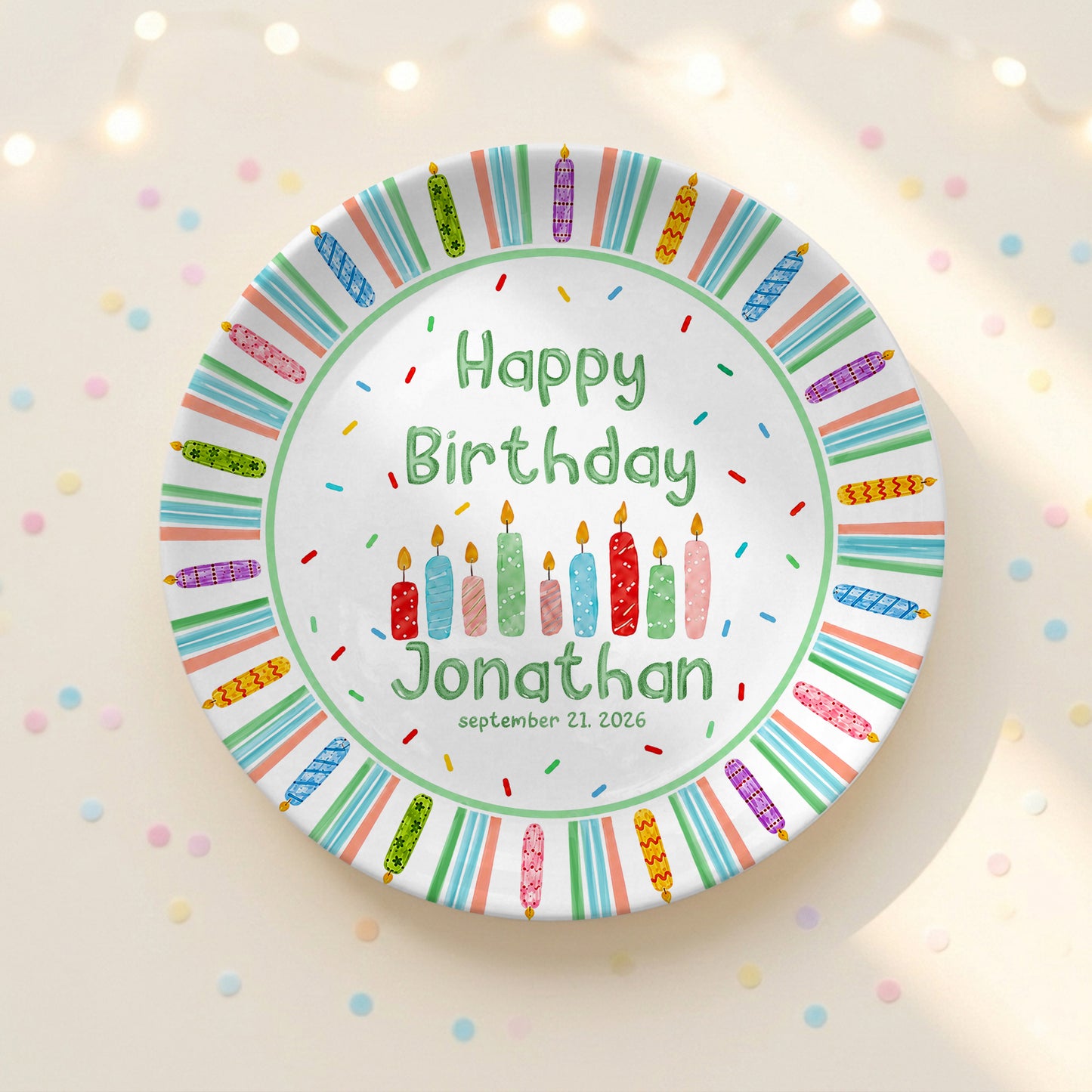 Colorful Candle Kids Cake Serving Party Keepsake Personalized Birthday Plate P821HTF0