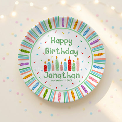 Colorful Candle Kids Cake Serving Party Keepsake Personalized Birthday Plate P821HTF0