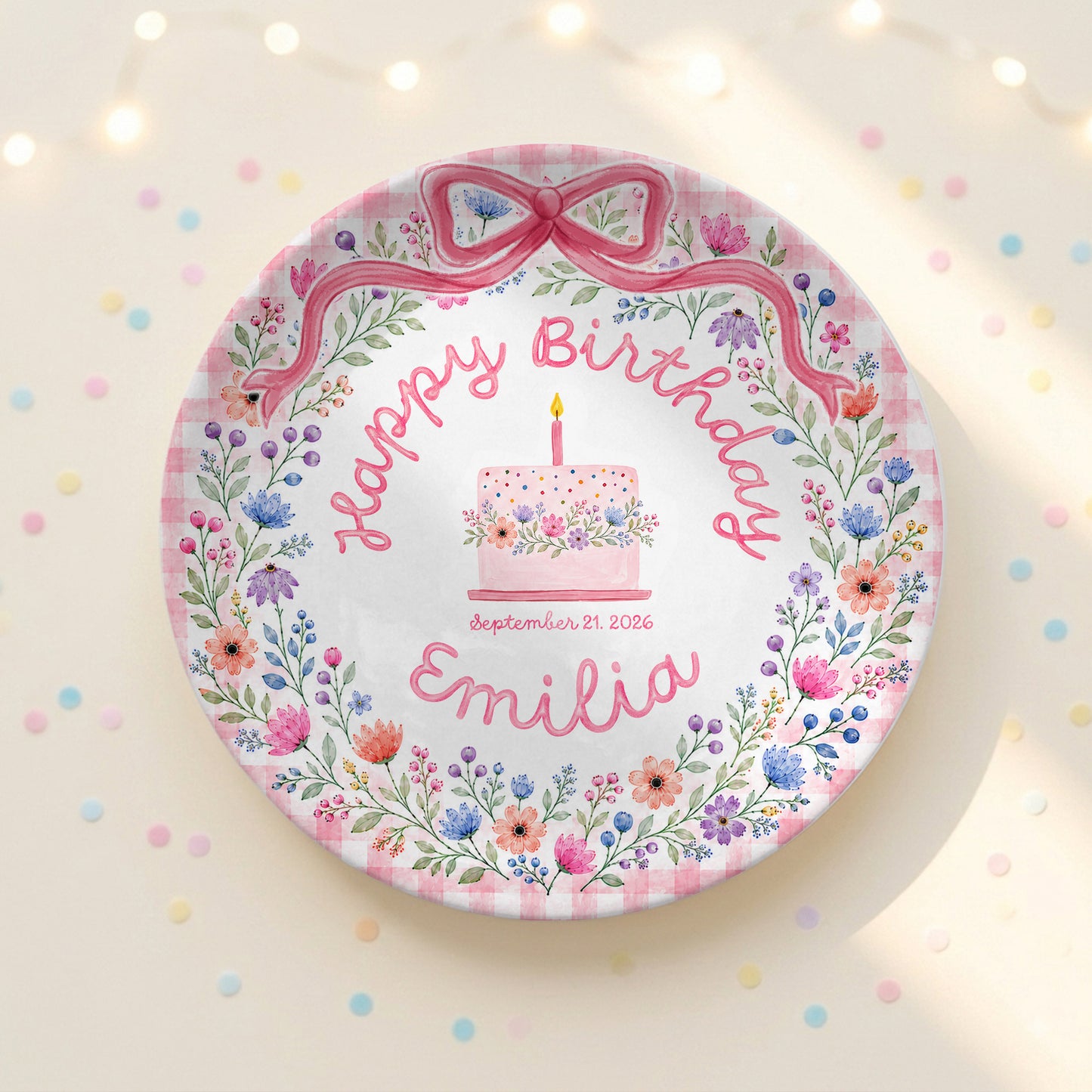 Whimsical Garden Floral Ribbon Keepsake Personalized Birthday Plate for Girls P87NWF0