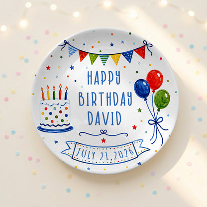 Colorful Balloon Celebration Personalized Birthday Plate for Boys and Girls P8117M70