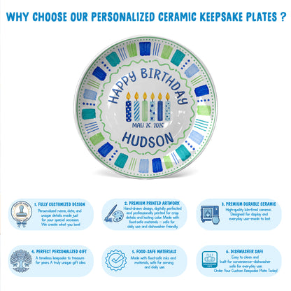 Blue Candle Birthday Tradition Personalized Birthday Plate for Boy P622QHO0