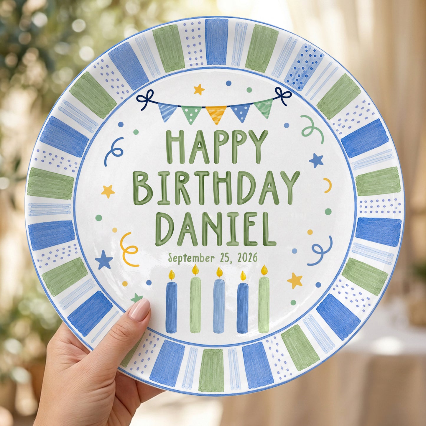 Pastel Candle Celebration Ceramic Keepsake Personalized Birthday Plate for Kids P728CF40