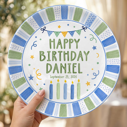 Pastel Candle Celebration Ceramic Keepsake Personalized Birthday Plate for Kids P728CF40