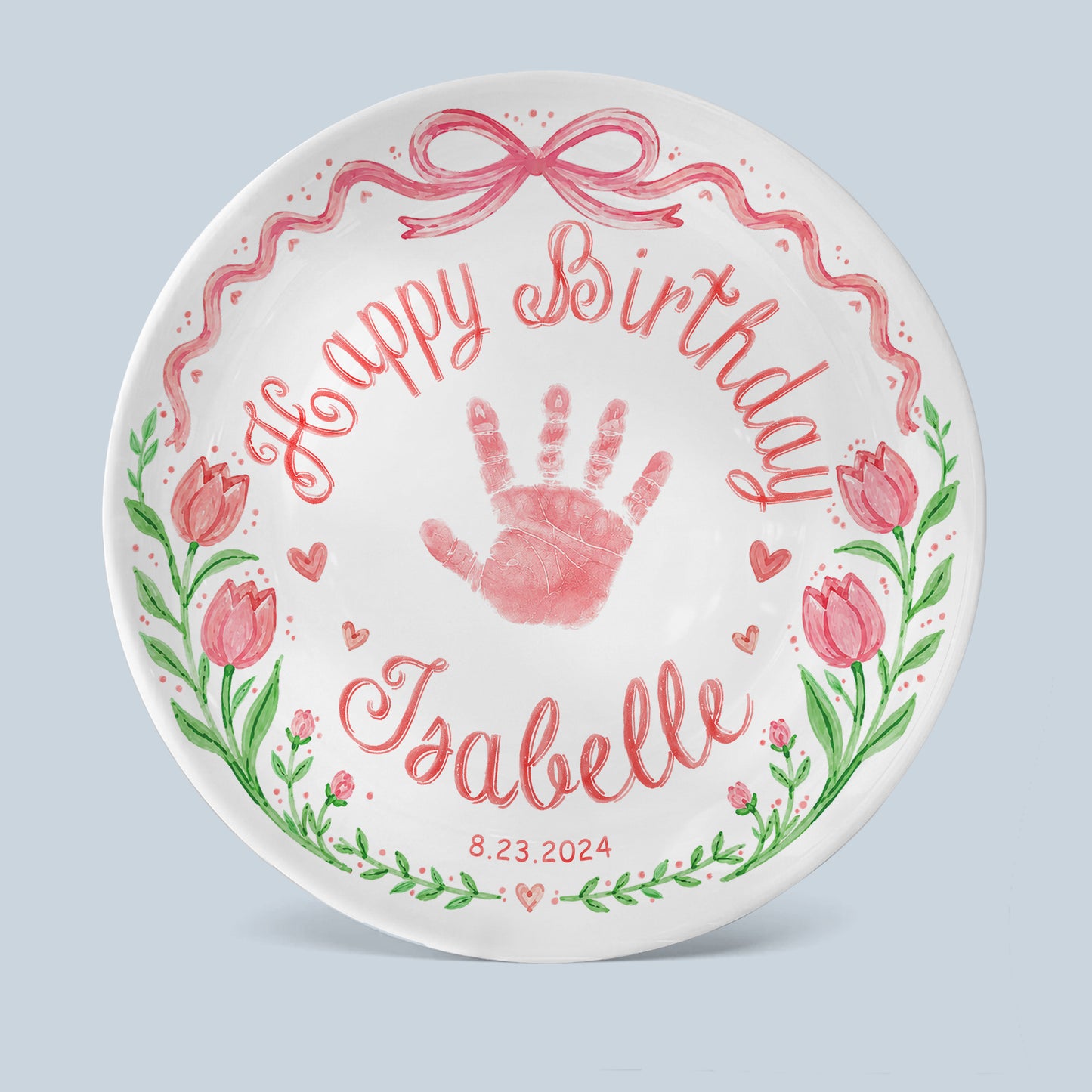Baby Handprint Personalized Birthday Plate for Girl P727HZM0