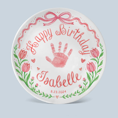 Baby Handprint Personalized Birthday Plate for Girl P727HZM0