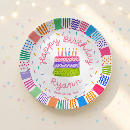 Colorful Happy Birthday Cake Keepsake Custom Name Personalized Birthday Plate P821LW10