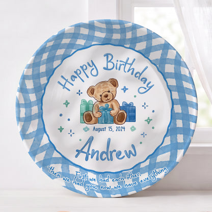 Blue Teddy Bear Birthday Keepsake Personalized Birthday Plate for Baby Boy P625FJ00