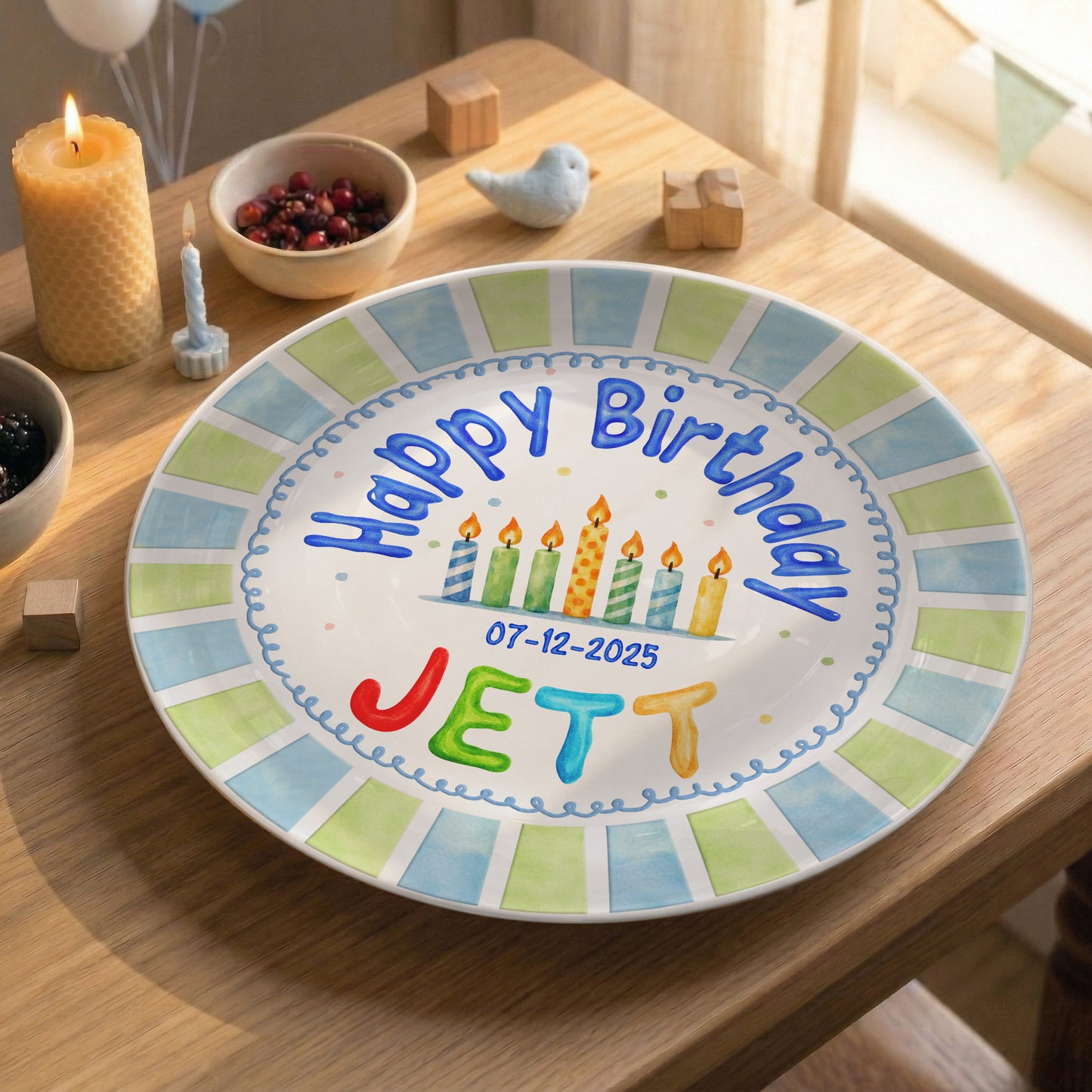 Striped Candle Personalized Birthday Plate P512JHT0