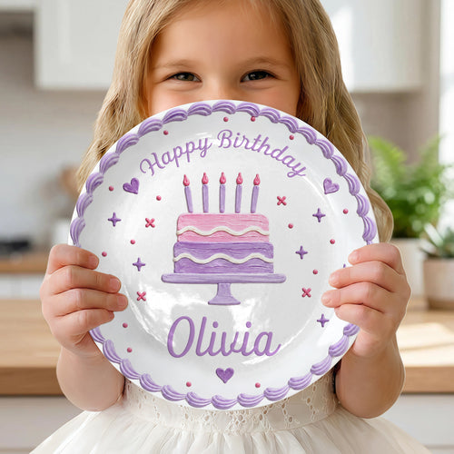 Lavender Scallop Cake Personalized Birthday Plate for Girls P327AW10