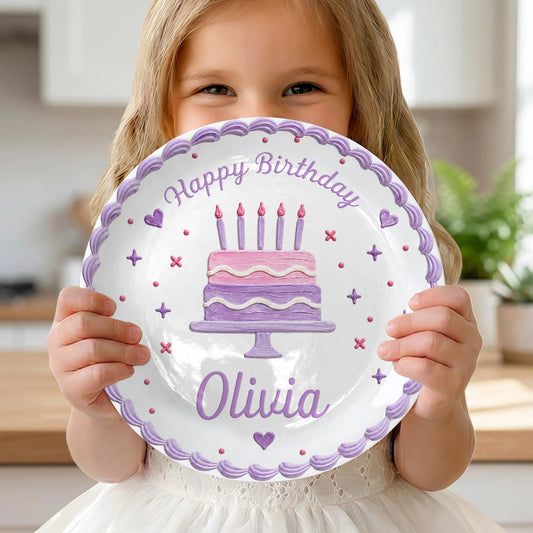 Lavender Scallop Cake Personalized Birthday Plate for Girls P327AW10