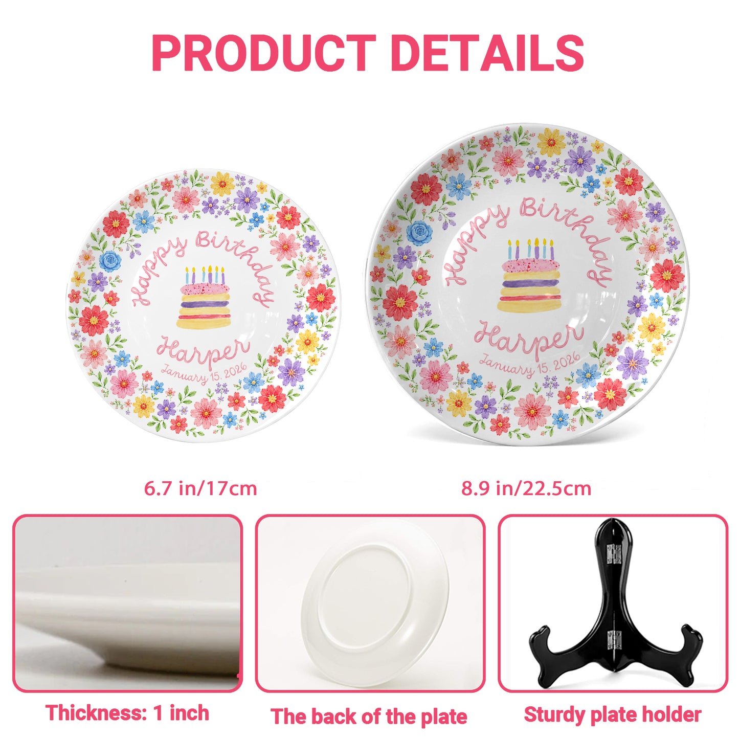Colorful Floral Cake Personalized Birthday Plate D610EAF0