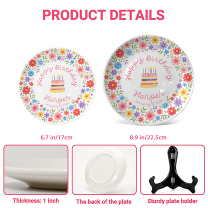 Colorful Floral Cake Personalized Birthday Plate D610EAF0