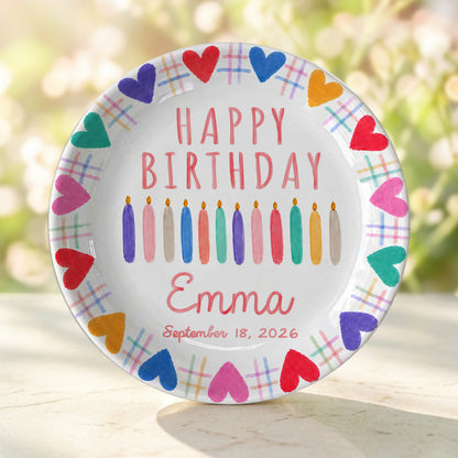 Rainbow Hearts Birthday Keepsake Personalized Birthday Plate P716T2N0