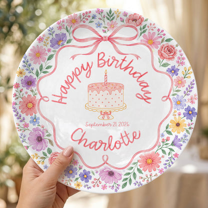 Floral Bow Cake Keepsake Personalized Birthday Plate for Girls P87DHJ0