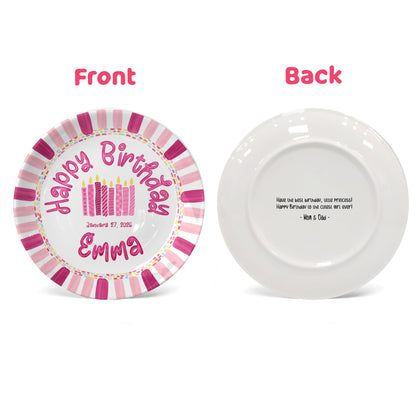 Pink Stripe Candle Personalized Birthday Plate P29F6C0