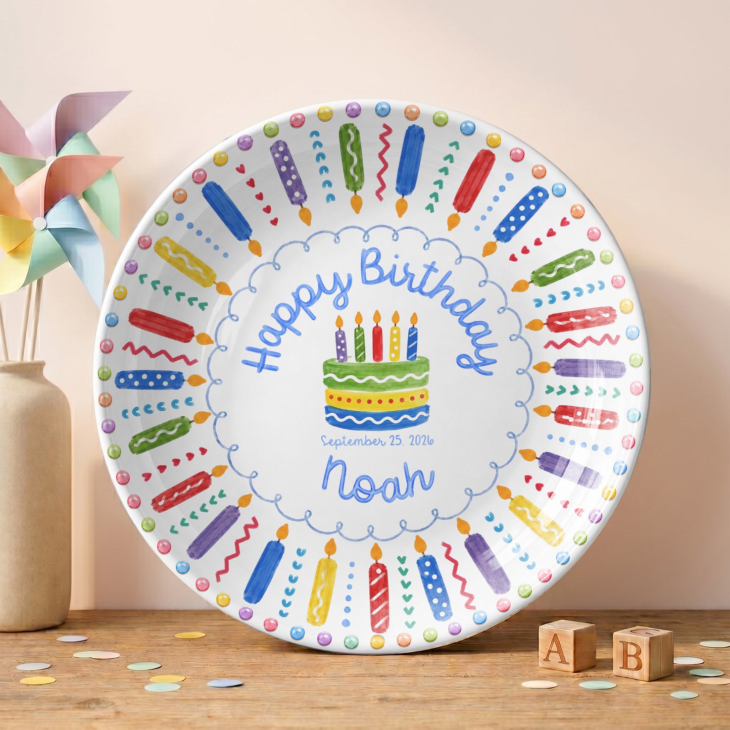 Colorful Birthday Candles Keepsake Personalized Birthday Plate P785ZC0