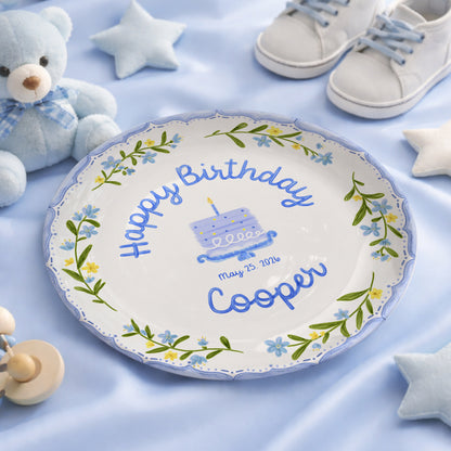 Blue Floral Cake Personalized Birthday Plate P5149BT0