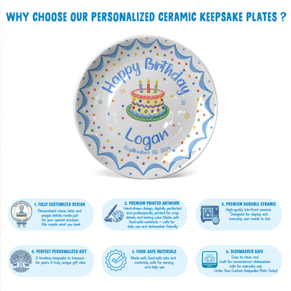 Blue Scallop Cake Personalized Birthday Plate P611FTC0