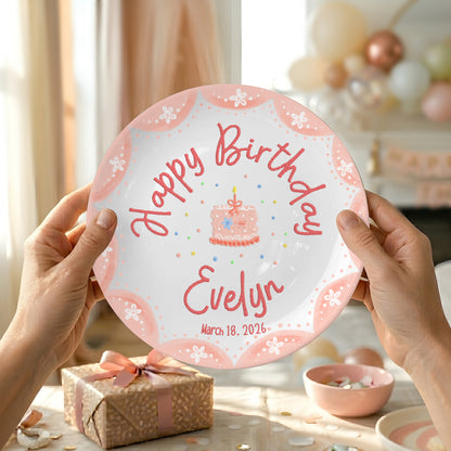 Pink Scallop Daisy Personalized Birthday Plate P428LES0