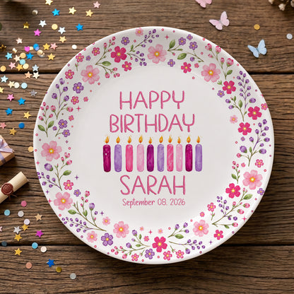 Floral Birthday Candles Personalized Birthday Plate for Girls D625JGX0