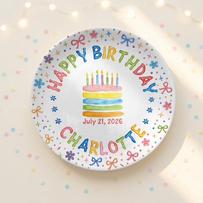 Custom Name Happy Birthday Cake Keepsake Girl Personalized Birthday Plate P810JYR0