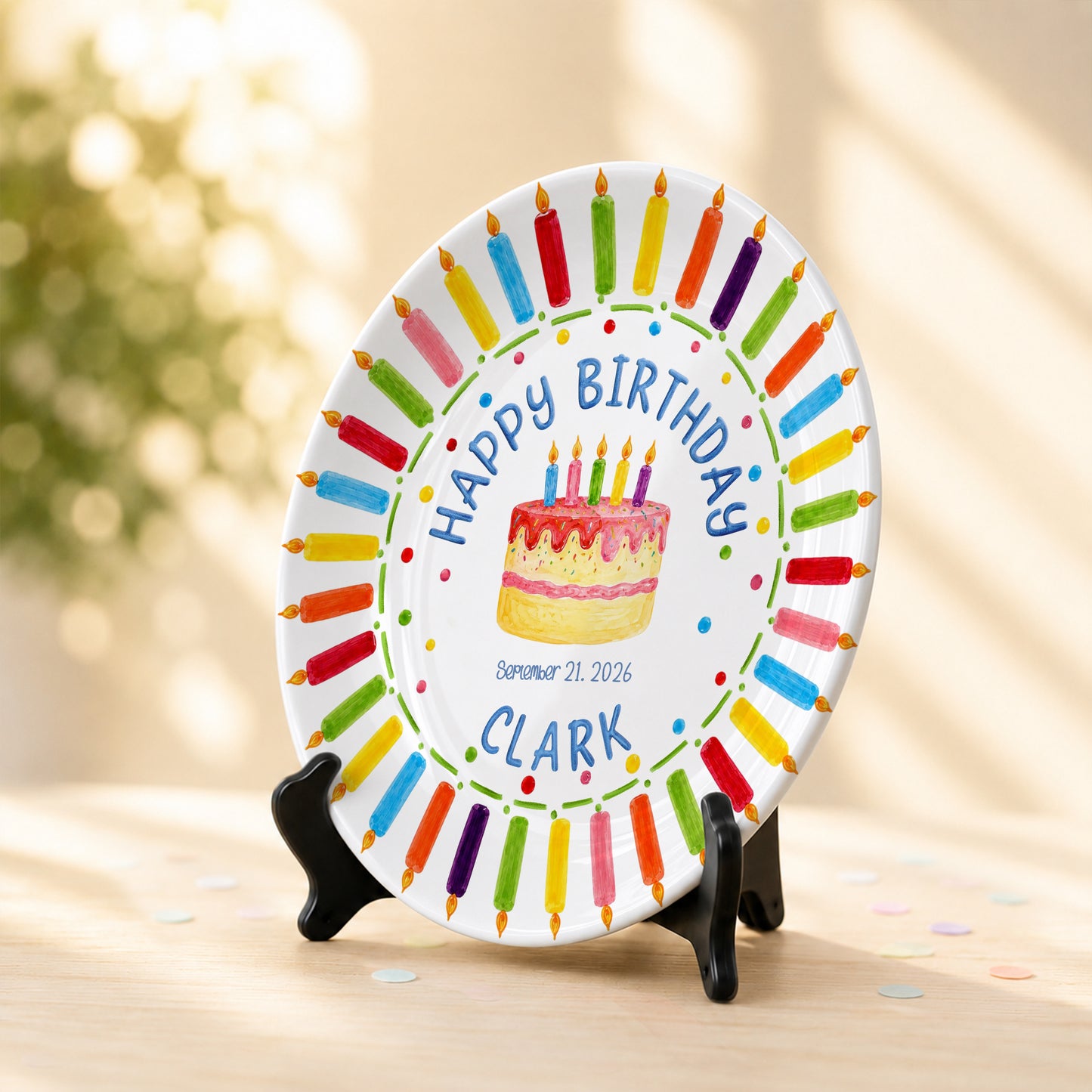 Birthday Cake & Rainbow Candles Personalized Birthday Plate P7160U20