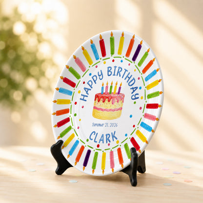 Birthday Cake & Rainbow Candles Personalized Birthday Plate P7160U20
