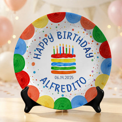First Birthday Cake Keepsake Custom Name Ceramic Personalized Birthday Plate P829WLE0