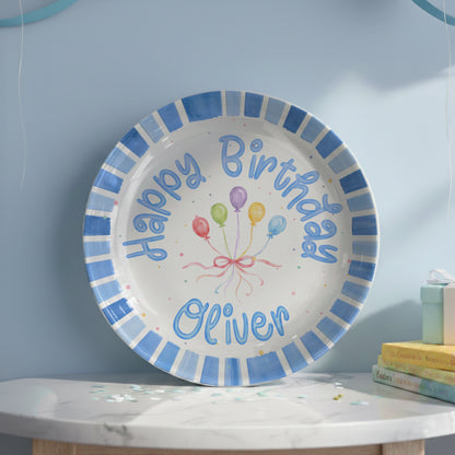Blue Striped Balloon Personalized Birthday Plate P225XBR0
