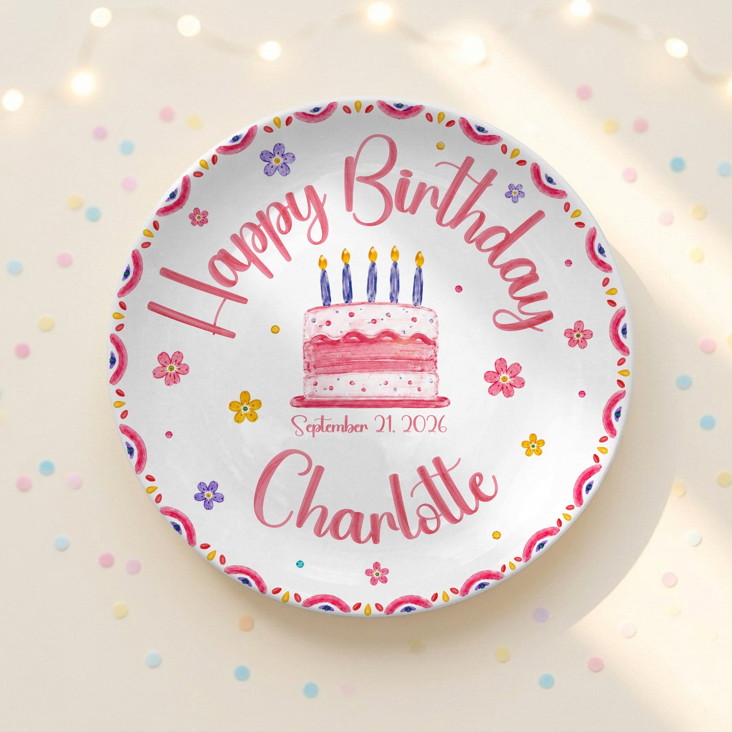 Floral Cake Custom Name Kids Keepsake Gift Personalized Birthday Plate P814OTD0