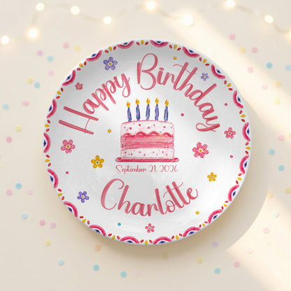 Floral Cake Custom Name Kids Keepsake Gift Personalized Birthday Plate P814OTD0