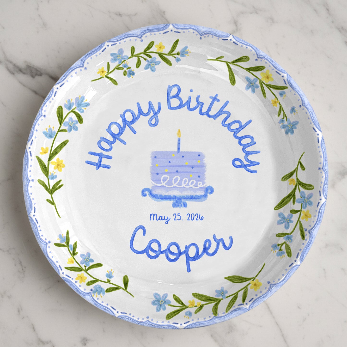 Pink and Blue Floral Plates Personalized Birthday Plate D311DZZ0