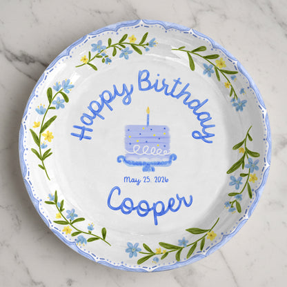 Pink and Blue Floral Plates Personalized Birthday Plate D311DZZ0