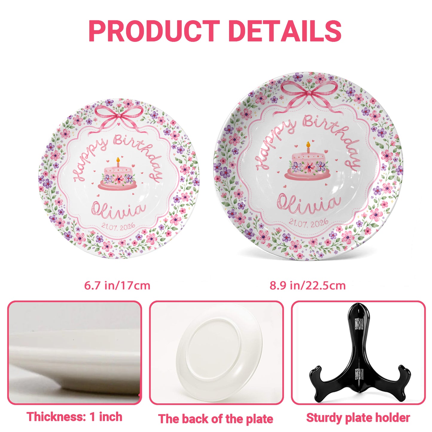 Floral Cake Personalized Birthday Plate P69JKI0