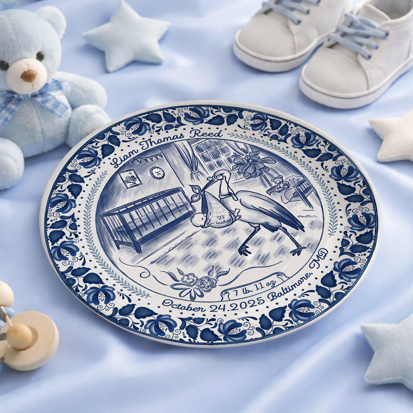 Blue Stork Nursery Personalized Birthday Plate P518MIY0
