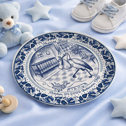 Blue Stork Nursery Personalized Birthday Plate P518MIY0