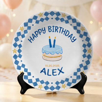 First Birthday Cake Keepsake Custom Name Ceramic Personalized Birthday Plate P821AIV0