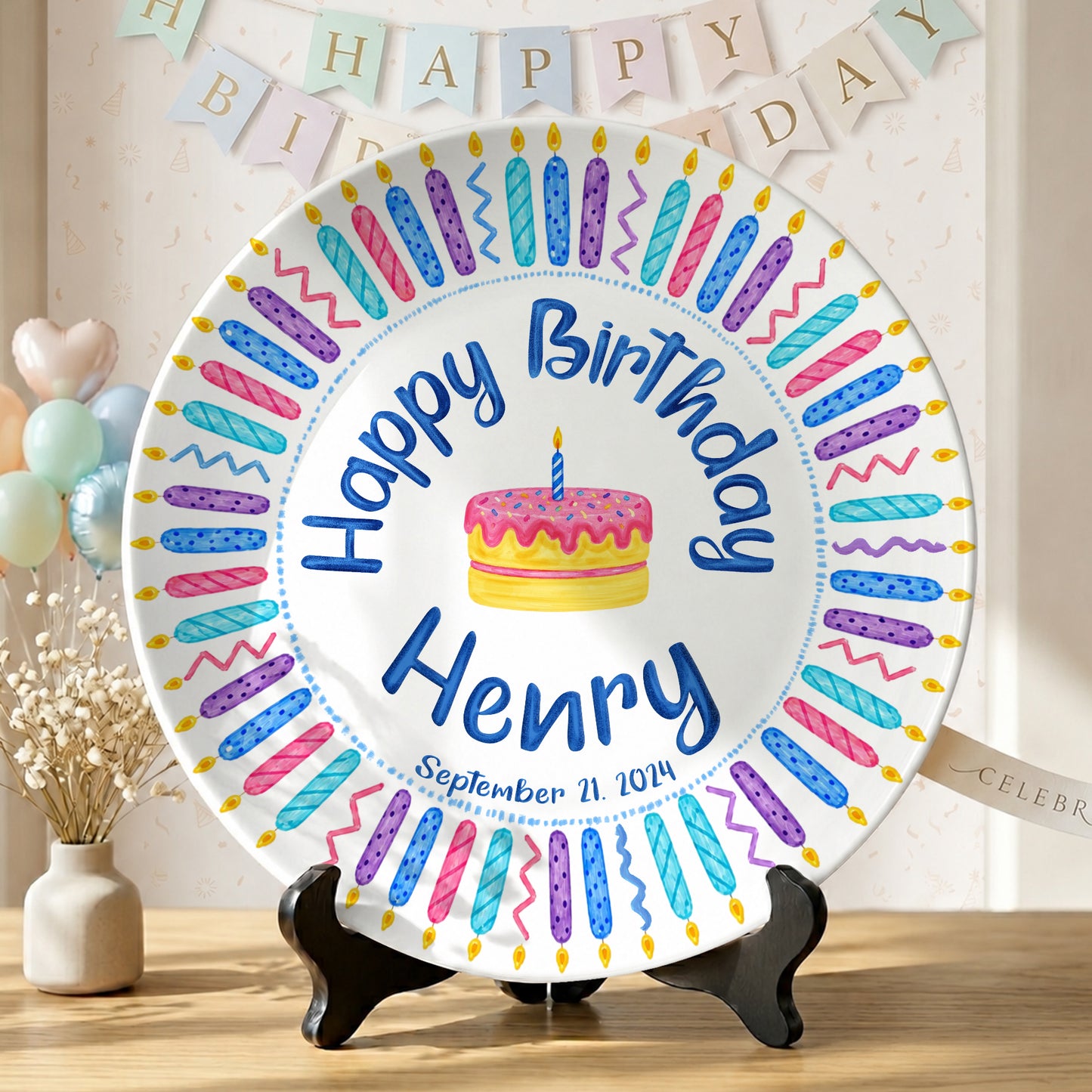 Colorful Birthday Candles Keepsake Personalized Birthday Plate P716Z5U0