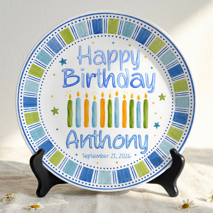 Blue Candle Celebration Personalized Birthday Plate for Kids Ceramic Keepsake Gift P728GIG0