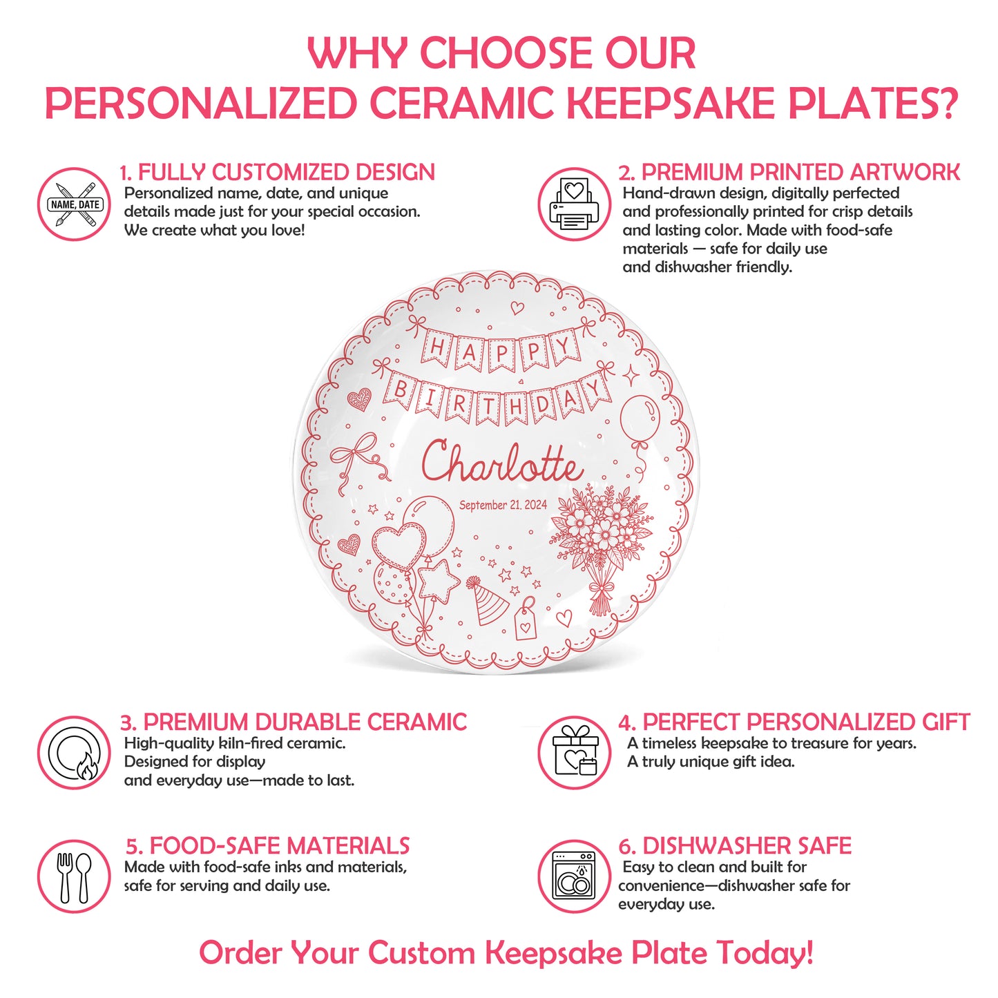Birthday Banner and Balloons Personalized Birthday Plate P41012O0